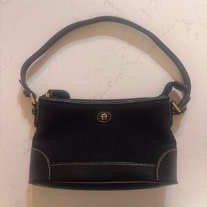 Etienne Aigner Black Canvas & Leather Shoulder Bag Small Purse Classic
